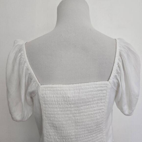 Hollister Babydoll Milkmaid Cropped Top White Smocked Coquette Women Medium - Picture 7 of 12
